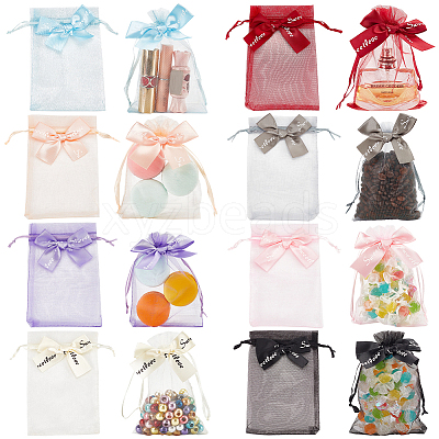 48Pcs 8 Colors Rectangle Organza Drawstring Bags ABAG-PH0001-41-1