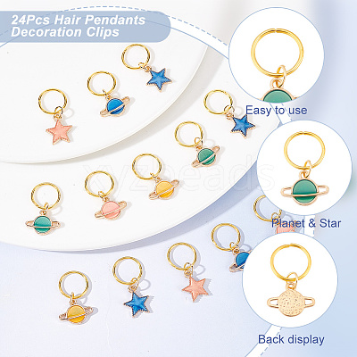 24Pcs Alloy Enamel & Iron Braiding Hair Pendants Decoration Clips PALLOY-AB00050-1