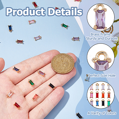 24Pcs 12 Colors Brass Cubic Zirconia Charms FIND-HS0001-13-1