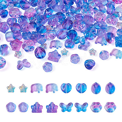 160Pcs 8 Style Transparent Spray Painted Glass Beads GLAA-BY0001-01-1