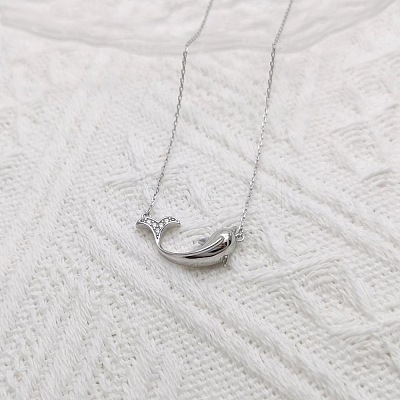Alloy Crystal Rhinestone Whale Pendant 201 Stainless Steel Cable Chain Necklaces for Women WG0EF37-01-1