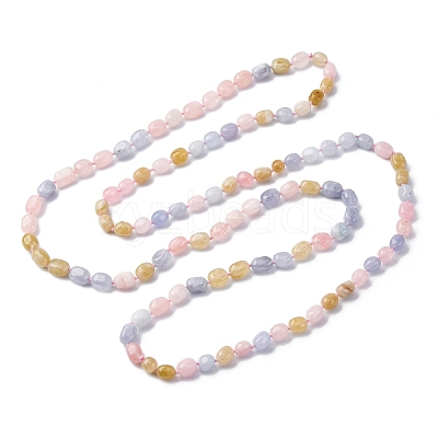 Macaron Color Natural Dyed Malaysia Jade Tumble Stone Nuggets Beaded Long Necklaces for Women NJEW-F340-A01-1