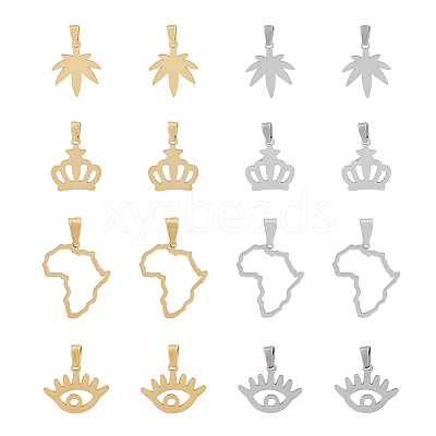 16Pcs 8 Style PVD Vacuum Plating 304 Stainless Steel Pendants STAS-DC0013-08-1