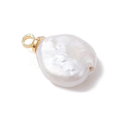 Natural Keshi Pearl Flat Round Charms PALLOY-JF05077-01-1