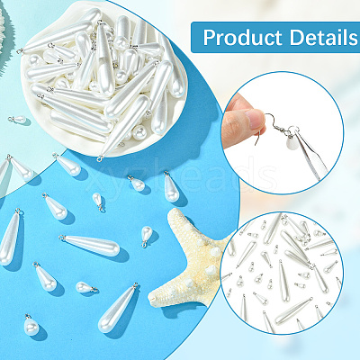 96Pcs 6 Styles ABS Plastic Imitation Pearl Pendants KY-SC0002-33P-1