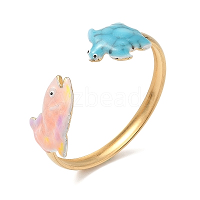 Ocean 304 Stainless Steel Enamel Cuff Bangles for Women BJEW-F518-02H-G-1
