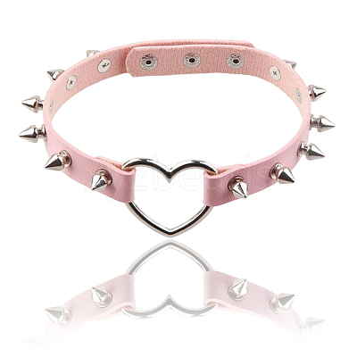 Adjustable Adjustable Gothic PU Leather Alloy Spike Rivet Heart Choker Necklaces for Women NJEW-WH20816-006P-D-1