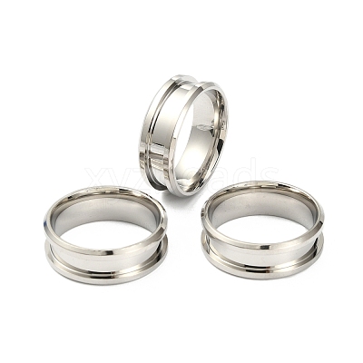 201 Stainless Steel Grooved Finger Ring Settings MAK-WH0007-16P-1