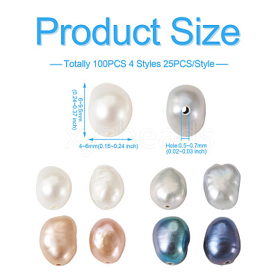 100Pcs 4 Styles Natural Cultured Freshwater Pearl Beads PEAR-BT0001-02-1