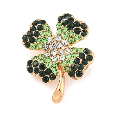 Alloy Rhinestone Clover Brooch JEWB-U006-17KCG-01-1