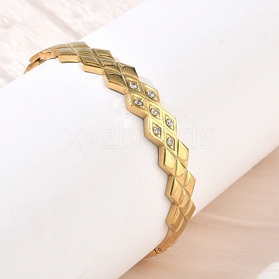 304 Stainless Steel Crystal Rhinestone Hinged Cuff Bangles SA-CBAB92B-18G-1