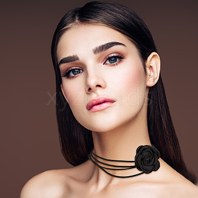 6Pcs 6 Colors Velvet Flower Collar Choker Necklaces Set NJEW-FI0001-09-1