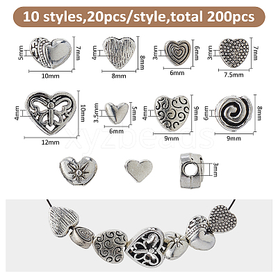 200Pcs 10 Styles Tibetan Style Alloy Beads FIND-FH0016-54-1