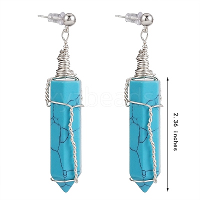Synthetic Turquoise Bullet Dangle Stud Earrings EJEW-PH01406-02-1