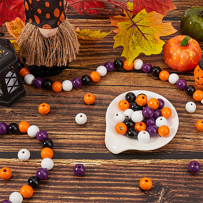 Halloween Theme 5 Strands Spray Painted Natural Wood Beads Strands WOOD-SP0001-02B-1