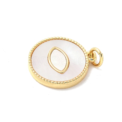 Brass Pave Natural White Shell Pendants KK-S522-11G-1