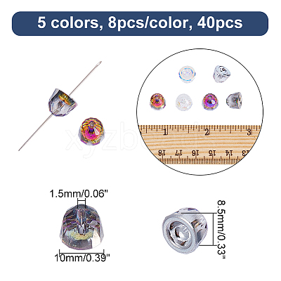 40Pcs 5 Colors Electroplate Transparent Glass Beads EGLA-CA0001-12-1