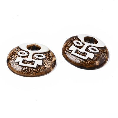 Vintage Glazed Tribal Face Porcelain Big Pendants PORC-T006-31-1