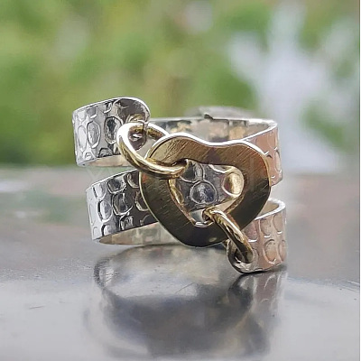 Hammered Alloy Finger Link Rings for Women FS-WG9B92C-04-1