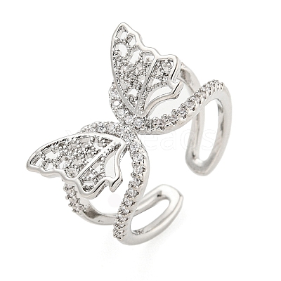 304 Stainless Steel Cubic Zirconia Open Cuff Ring for Women RJEW-S406-05P-01-1