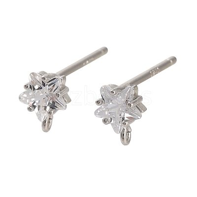 Rhodium Plated 925 Sterling Silver Ear Stud Findings STER-F058-01P-06-1
