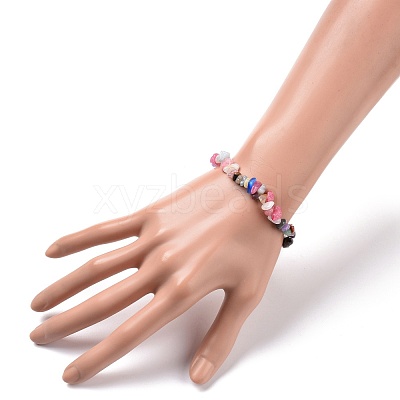 Mixed Gemstone Chips Stretch Bracelet for Women BJEW-JB08431-01-1