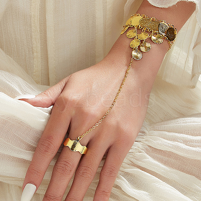 Vintage Brass Gold Coin Link Ring Bracelets for Women OX7781-1