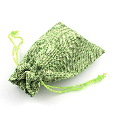 Polyester Imitation Burlap Packing Pouches Drawstring Bags X-ABAG-R005-9x7-02-1