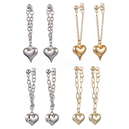 Heart with Chain Charm Brass Earrings EJEW-JE06115-1