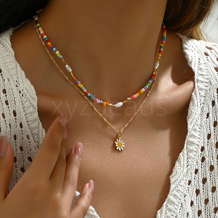 Bohemian Style Daisy Alloy Enamel Pendant Necklaces FS-WG10B31-01-1