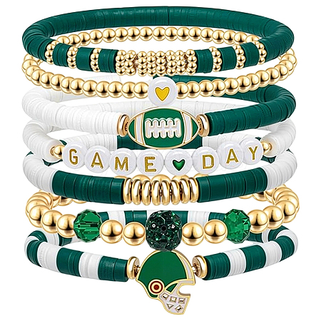 8Pcs 1Bag Rugby Polymer Clay Heishi & CCB Plastic Beaded Stretch Bracelets Set BJEW-PA0001-12D-1