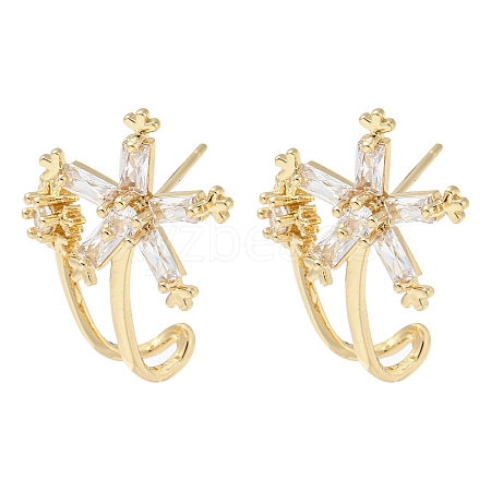 Brass with Clear Cubic Zirconia Stud Earrings EJEW-B035-10KCG-1