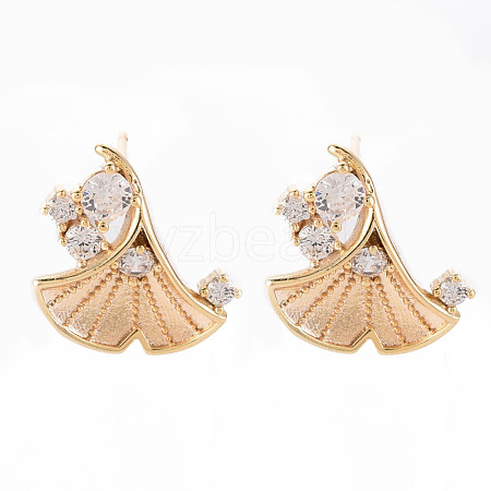 Brass Micro Pave Clear Cubic Zirconia Stud Earrings Findings KK-T062-76G-NF-1