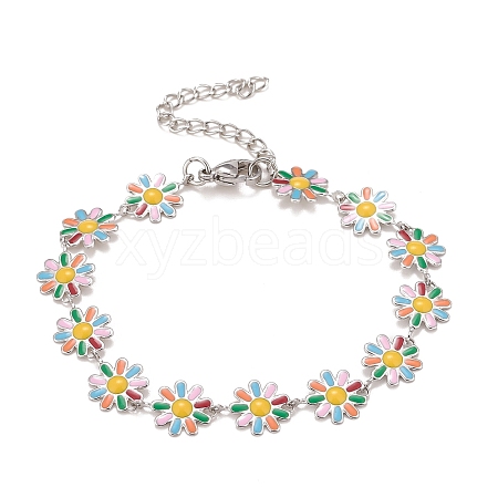 Enamel Daisy Link Chains Bracelet X-BJEW-P271-01P-02-1