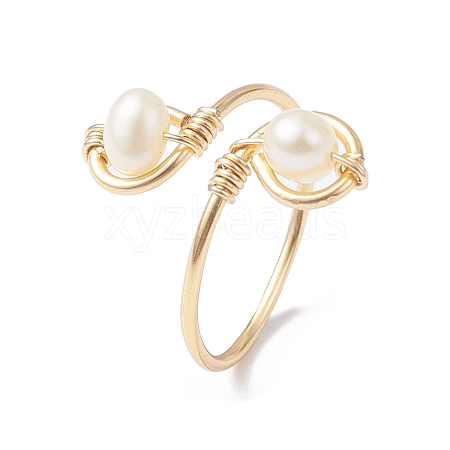 Copper Wire Wrapped Natural Cultured Freshwater Pearl Toe Open Ring X-RJEW-JR00620-1