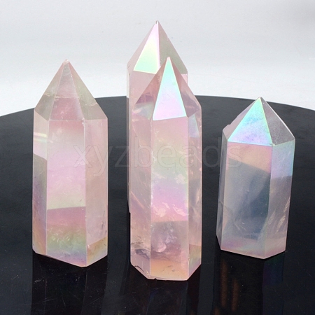 Electroplate Natural Quartz Healing Hexagonal Prisms Figurines WG50767-02-1