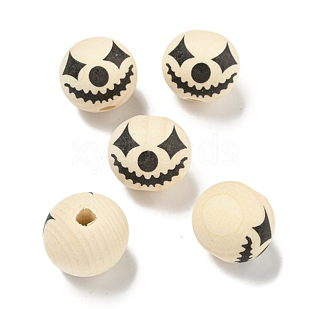 Printed Wood European Beads WOOD-G022-08B-17-1