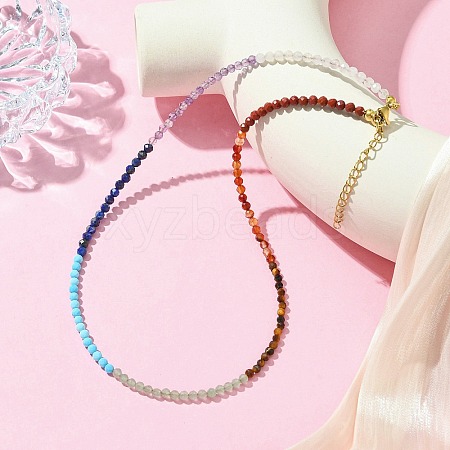 3.5mm Chakra Gemstone Round Beaded Necklaces NJEW-JN05161-1