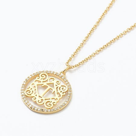 Brass Micro Pave Clear Cubic Zirconia Pendant Necklaces NJEW-E153-01T-1