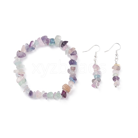 Natural Fluorite Chips Beaded Jewelry Set SJEW-JS01232-02-1