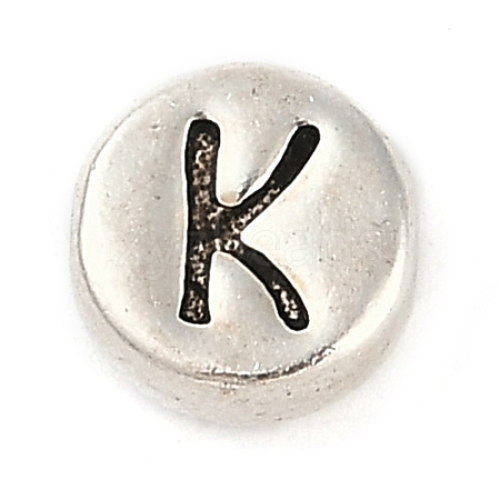 925 Sterling Silver Flat Round with Letter Beads LS-STER-G044-01AS-K-1