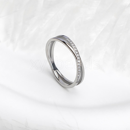 304 Stainless Steel Micro Pave Clear Cubic Zirconia Finger Rings for Women FS-WG1B662-06-1