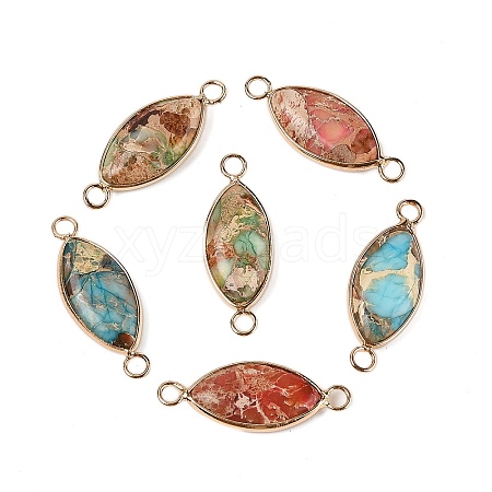 Brass Pave Natural Imperial Jasper Connector Charms KK-R214-07KCG-1