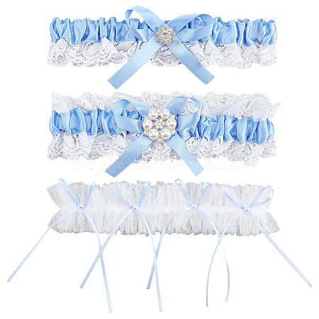 2Pcs Polyester Bride Bowknot Garter Leg Ring for Women AJEW-ME0003-25-1