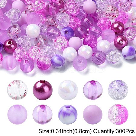 300Pcs 10 Styles Mixed Styles Acrylic Beads MACR-YW0002-99A-1