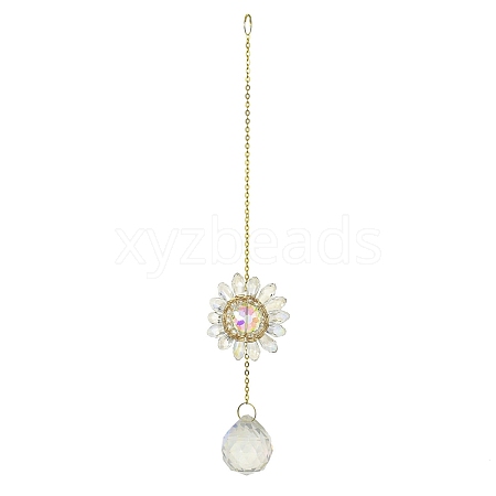 Glass Flower Hanging Suncatchers HJEW-P018-F06-1