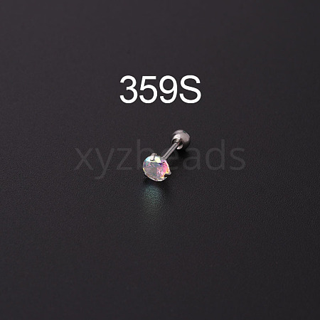 316L Surgical Stainless Steel Clear AB Cubic Zirconia Flat Round Cartilage Earrings WGE6C84-08-1