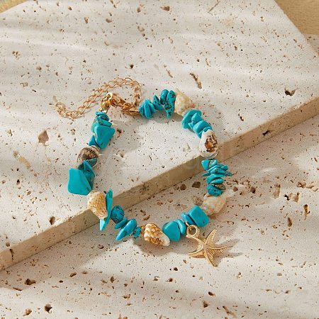 Synthetic Turquoise Bead Bracelets PW-WGFD201-02-1