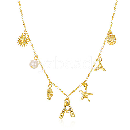Bohemian Summer Beach Style 18K Gold Plated Shell Shape Initial Pendant Necklaces IL8059-1-1