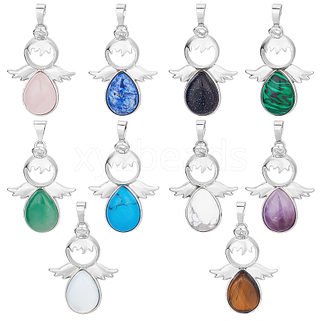 BENECREAT 10Pcs 10 Style Natural & Synthetic Gemstone Pendants G-BC0001-14-1